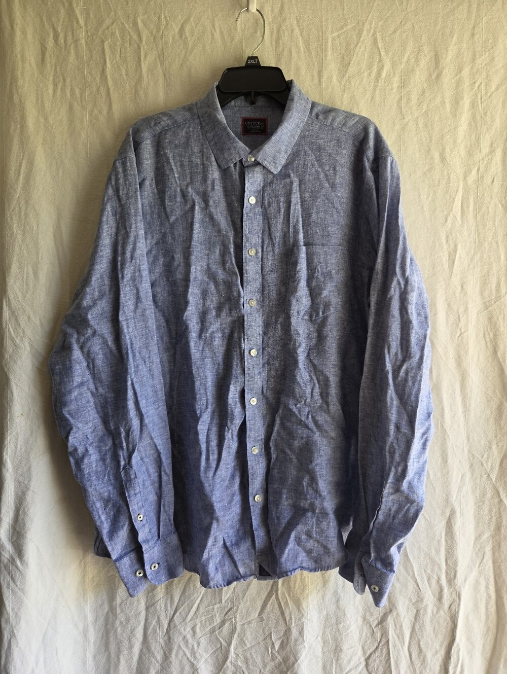 UNTUCKit Tre WR Shirt Mens XXL Blue Linen Button Down Long Sleeve Resort Preppy